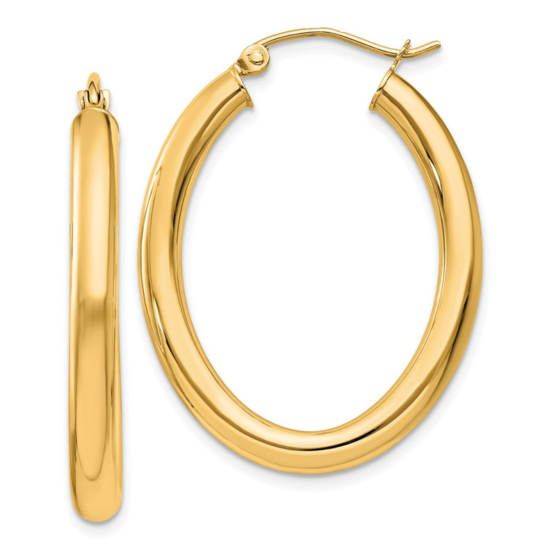 14K Yellow Gold 3.5x32mm Polished Oval Tube Hoop Earrings