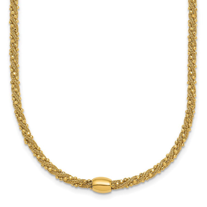 14K Yellow Gold Polished and Textured Twisted with Bead 17 Inch Necklace