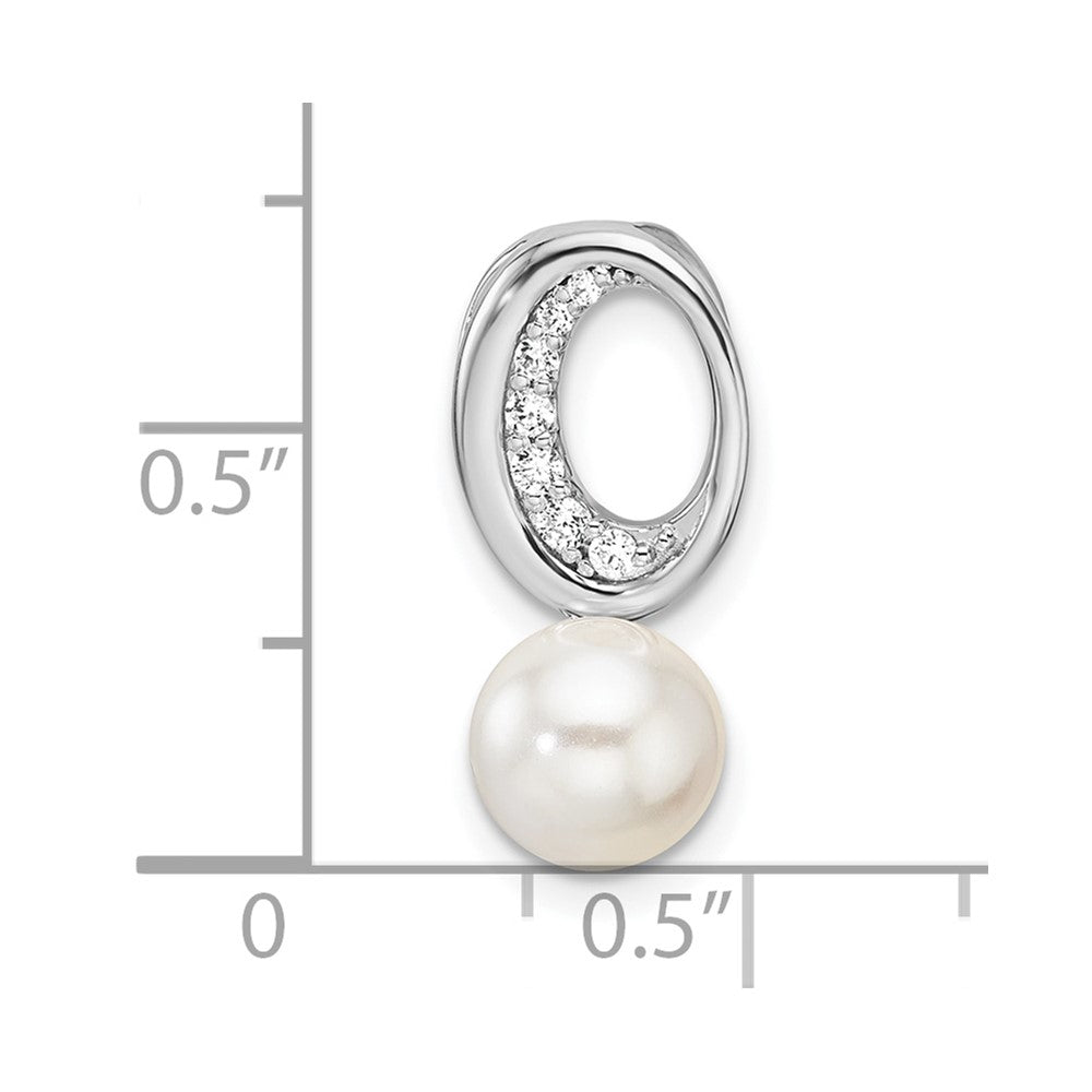 14K White Gold Polished 1/15 carat Diamond and White Freshwater Cultured Pearl Chain Slide