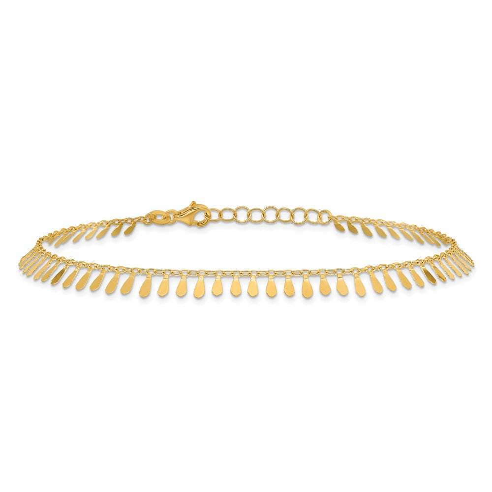 14K Yellow Gold Polished Fancy Dangles Plus Extender Total Chain Anklet