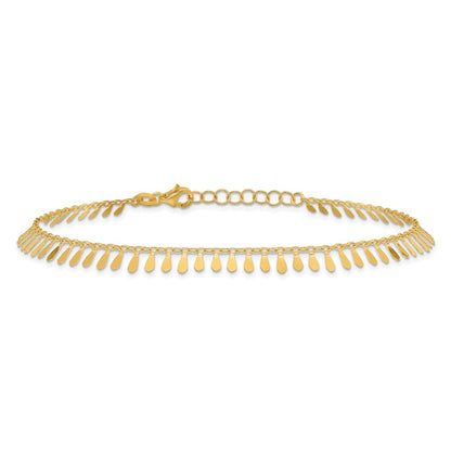 14K Yellow Gold Polished Fancy Dangles Plus Extender Total Chain Anklet