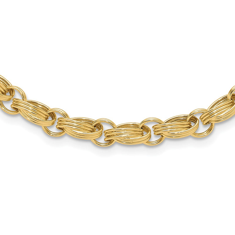 14K Yellow Gold Polished 4.8mm Oval Fancy Triple Link 18 Inch Necklace