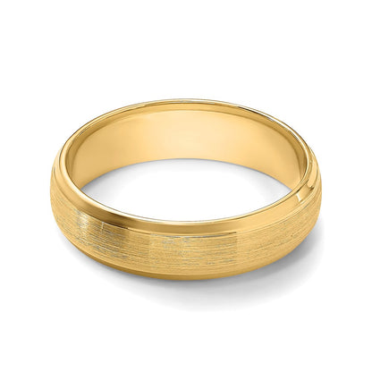 14K Yellow Gold 6mm Standard Weight Comfort Fit Brushed Satin with Polished Beveled Edge Wedding Band Ring