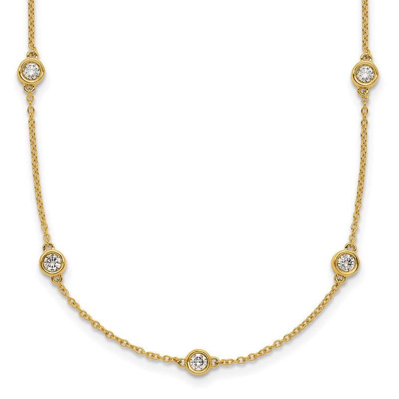 14K Yellow Gold Complete 7/8 carat Bezel-set Diamond and Cable Chain 16-Station 20 Inch Necklace