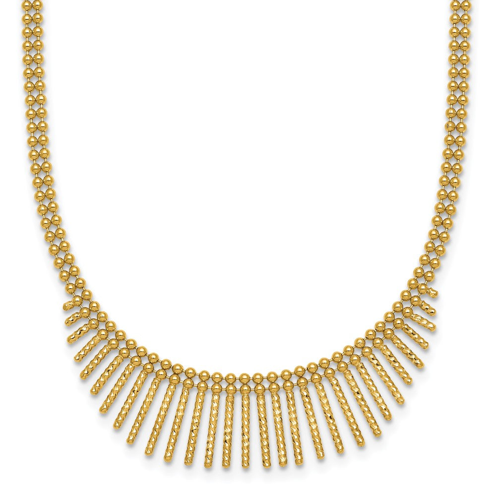 14K Yellow Gold Polished and Textured Double Strand Multi Dangle 17 Inch Necklace