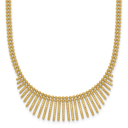 14K Yellow Gold Polished and Textured Double Strand Multi Dangle 17 Inch Necklace