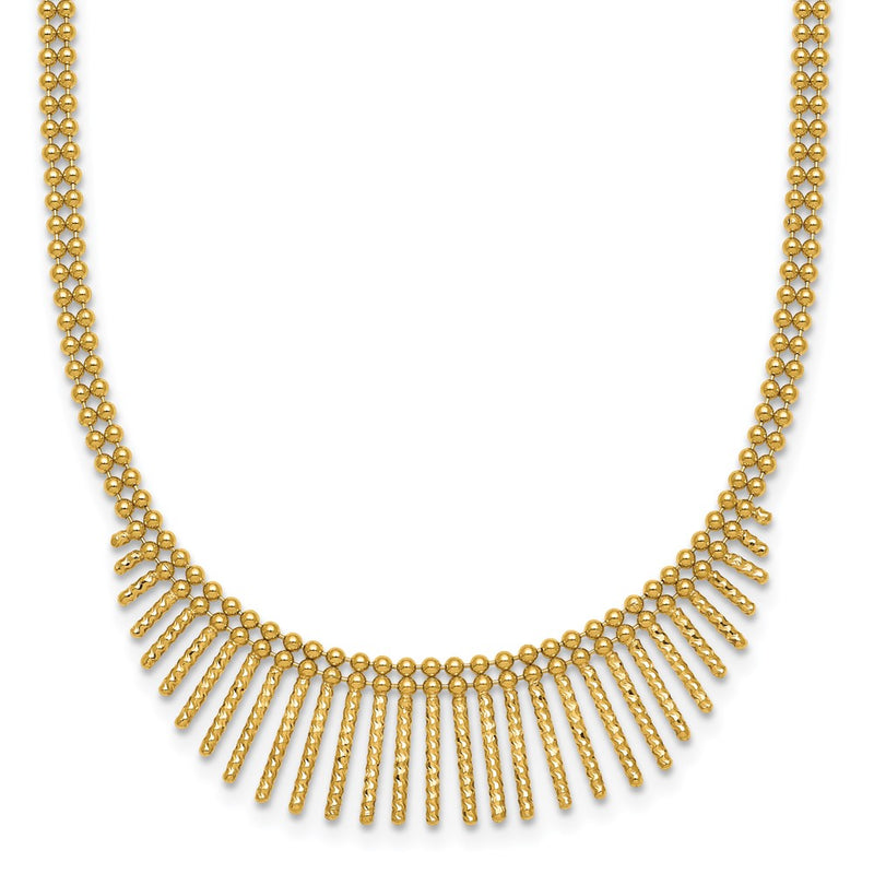 14K Yellow Gold Polished and Textured Double Strand Multi Dangle 17 Inch Necklace