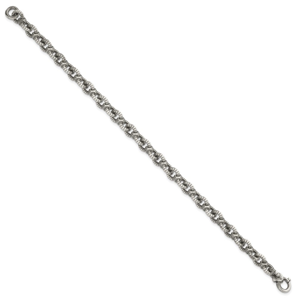 Sterling Silver Black Ruthenium-plated Brushed Fancy Textured Cable Link Mens Chain Bracelet