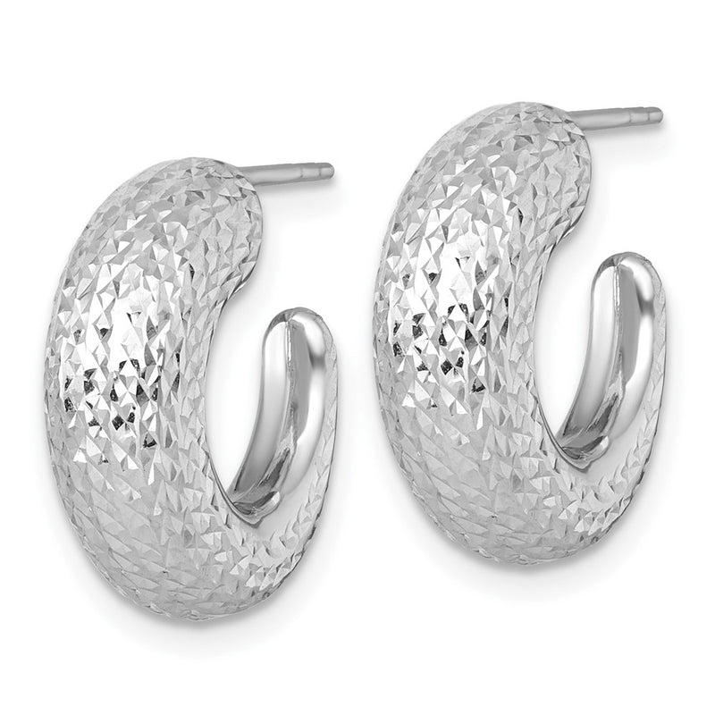 14K White Gold Polished Diamond-cut Hollow C-Hoop Post Earrings