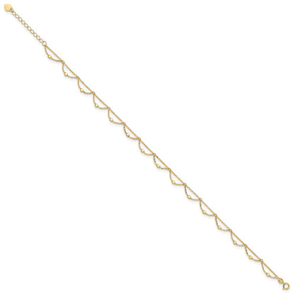 14K Yellow Gold Diamond-cut Fancy Beaded Plus Extender Total Chain Anklet