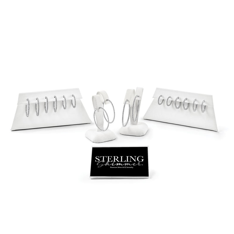 Sterling Shimmer 8 Pair Pre-packaged CZ Hoops  Plus Display Kit & Sign