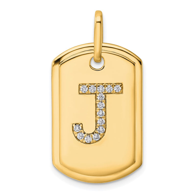 14K Yellow Gold Diamond Initial J Dog Tag Charm