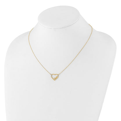 14K Yellow Gold Polished Open Heart with LOVE Inside 17 Inch Necklace Plus 0.5 Inch Extender