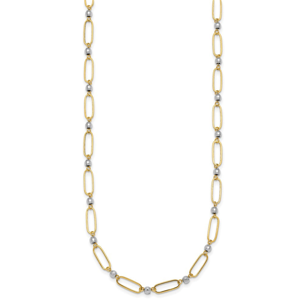 14K Two-Tone Gold Two-tone Polished Paperclip Links and Faceted Beads 18 Inch Necklace