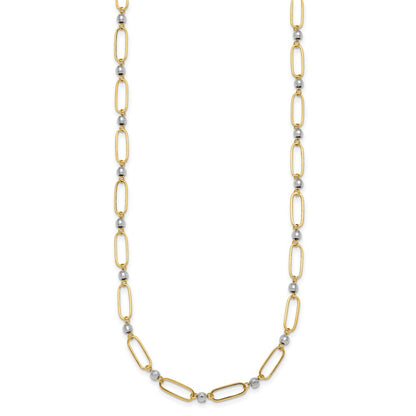 14K Two-Tone Gold Two-tone Polished Paperclip Links and Faceted Beads 18 Inch Necklace