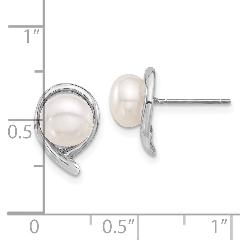 14K White Gold 7-8mm White Button Freshwater Cultured Pearl Post Earrings