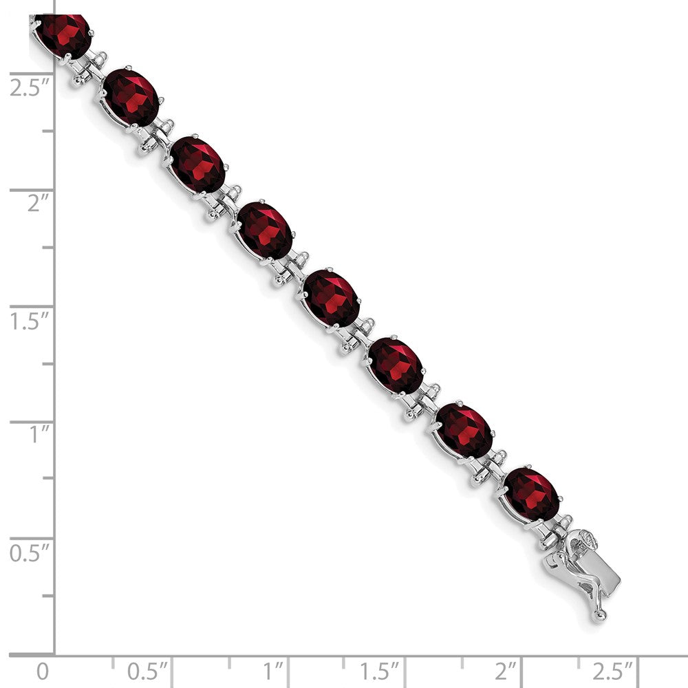 14K White Gold Complete Oval Garnet 7 Inch Bracelet