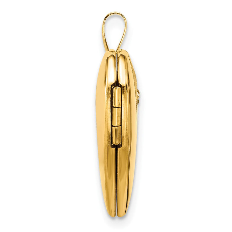 14K Yellow Gold Satin and Polished Diamond Star 20mm Heart Locket