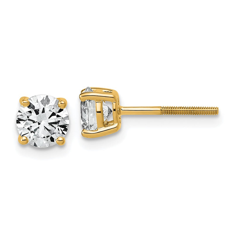 14K Yellow Gold 1 1/2 carat Lab Grown Diamond VS+ F+ Round Complete Four Prong Lightweight Screwback Stud Earrings