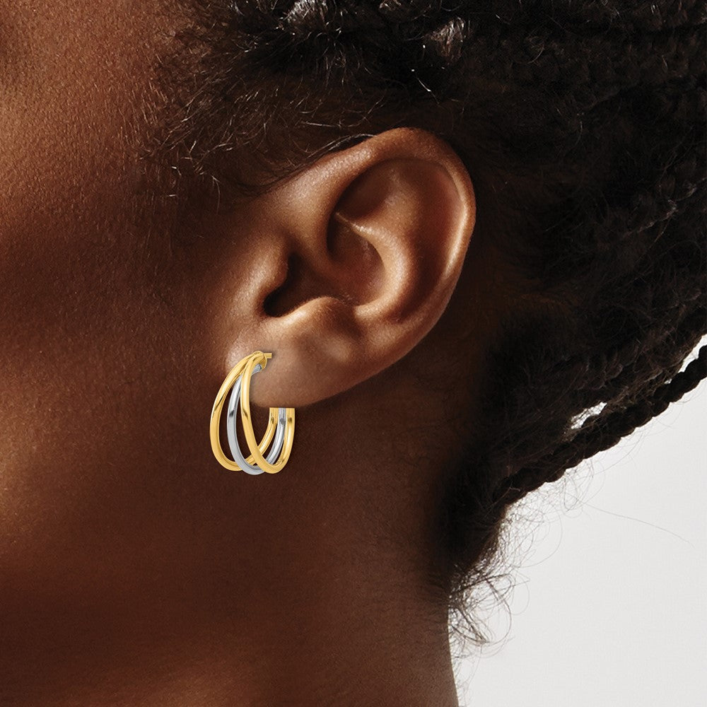 14K Two-Tone Gold Two-tone Polished Multi Row Hoop Post Earrings