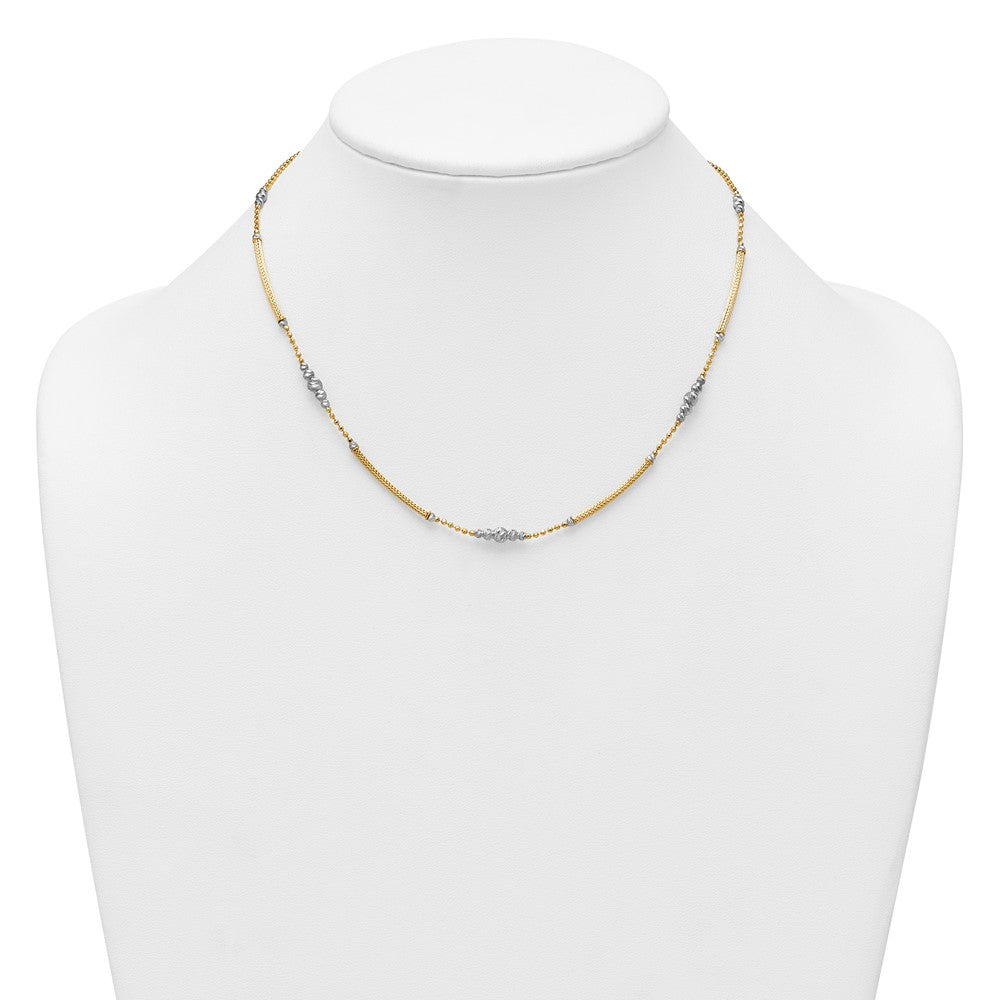 14K Two-Tone Gold Woven Bars and Diamond-cut Beads 16.75 Inch Necklace