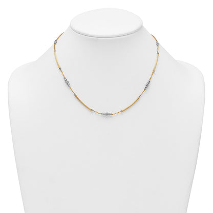 14K Two-Tone Gold Woven Bars and Diamond-cut Beads 16.75 Inch Necklace