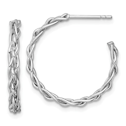 14K White Gold Rhodium-plated Polished Woven Braid 3 x 24mm C-Hoop Post Earrings