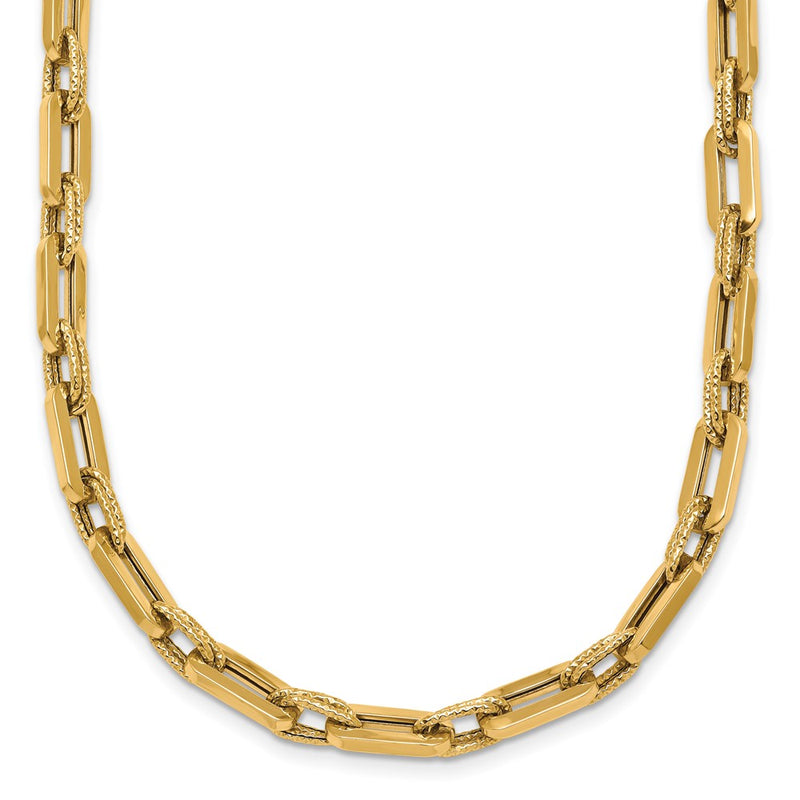14K Yellow Gold Polished and Textured 4.8mm Double Fancy Link 18.5 Inch Necklace