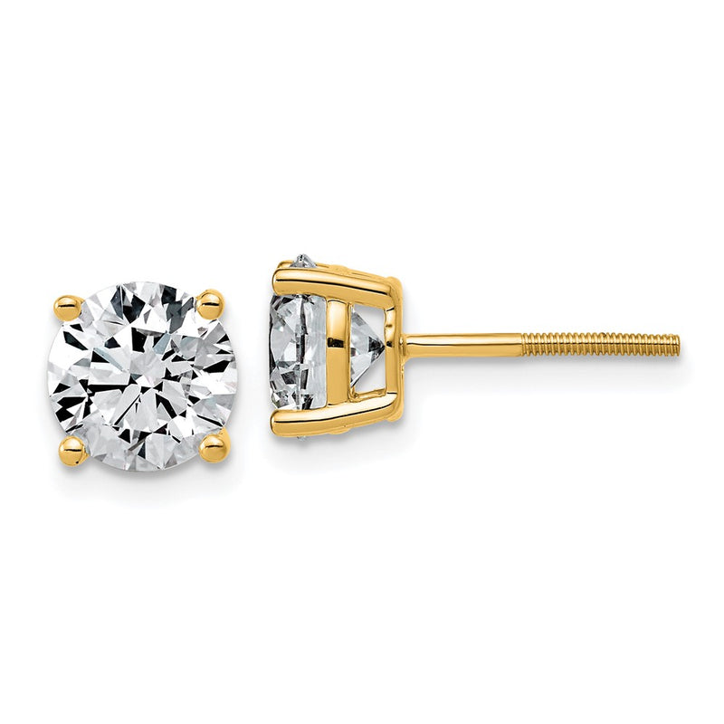 14K Yellow Gold 3 carat Lab Grown Diamond VS/SI+ G+ Round Complete Four Prong Lightweight Screwback Stud Earrings