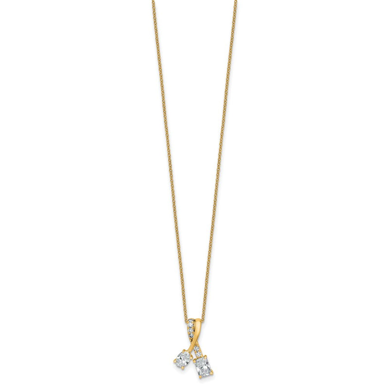 14K Yellow Gold 7/8 carat Lab Grown Diamond VS/SI+ G+ Oval and Radiant Complete 18 Inch Two Stone Pendant Necklace