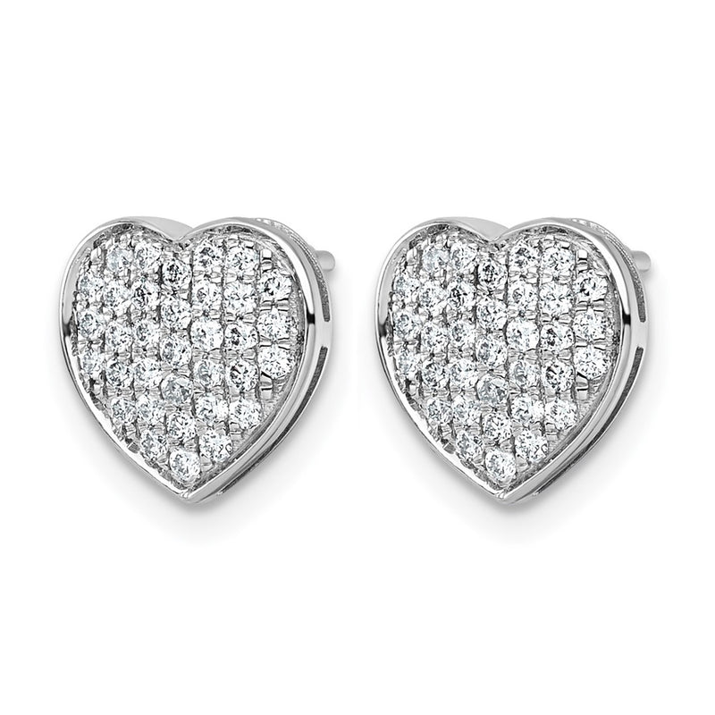 14K White Gold 1/2 carat Diamond Pave Heart Post Earrings