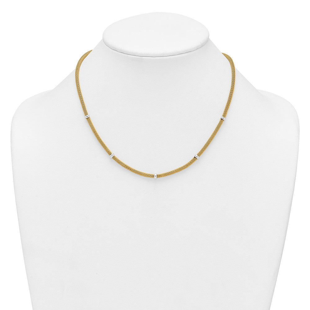 14K Two-Tone Gold Two-tone Polished 7.5mm Fancy Mesh With Bead 18 Inch Necklace