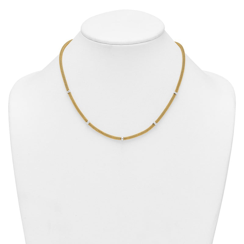 14K Two-Tone Gold Two-tone Polished 7.5mm Fancy Mesh With Bead 18 Inch Necklace