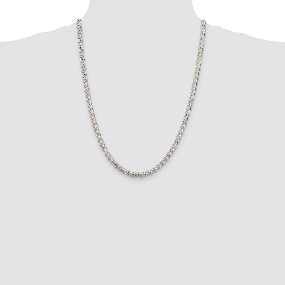 Sterling Silver Rhodium-plated 5mm Round Spiga 24 Inch Chain