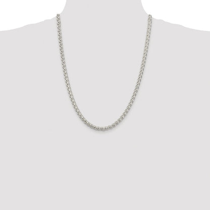 Sterling Silver Rhodium-plated 5mm Round Spiga 24 Inch Chain
