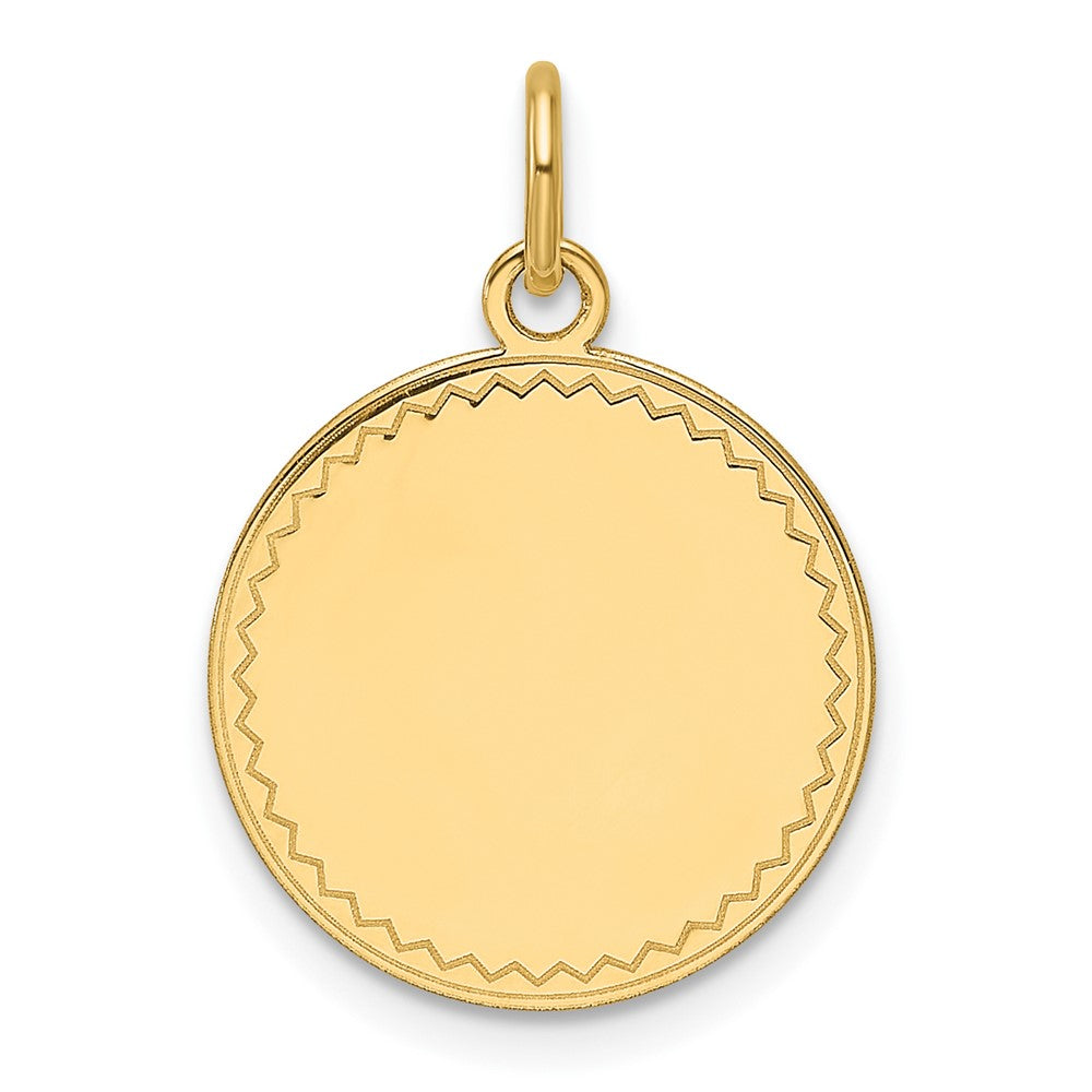 14K Yellow Gold Plain with Zig-Zag Edge Engravable Round 16mm Disc Charm