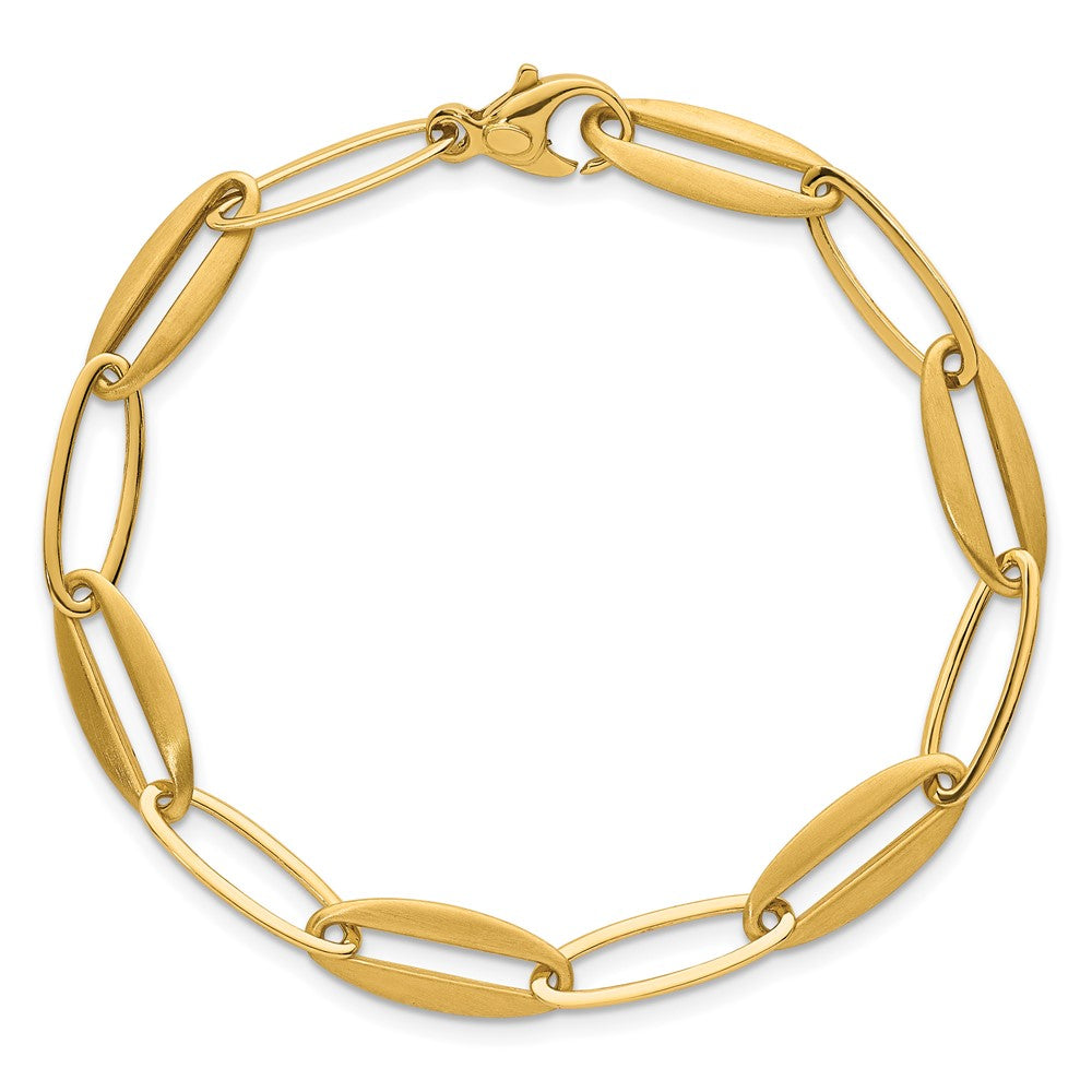 14K Yellow Gold Brushed and Polished 7.25mm Long Oval Link 7.5 Inch Bracelet