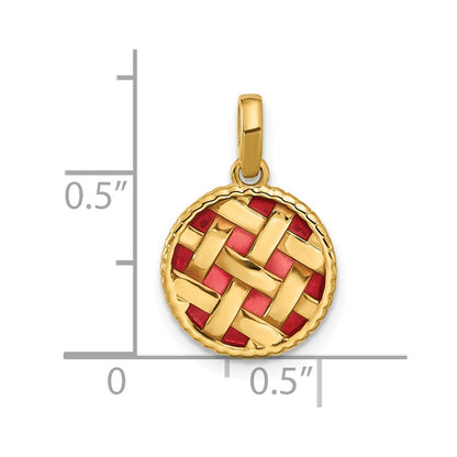 14K Yellow Gold Red Enameled Fancy Pie Charm