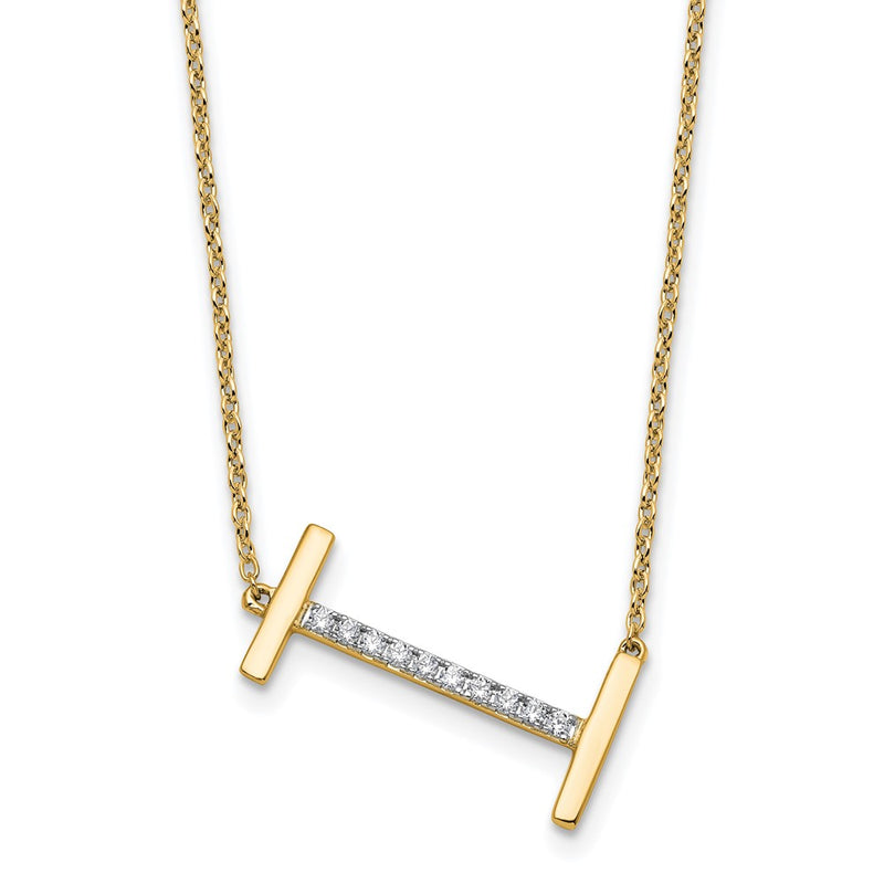 14K Yellow Gold Sideways Diamond Initial I 18 Inch Necklace