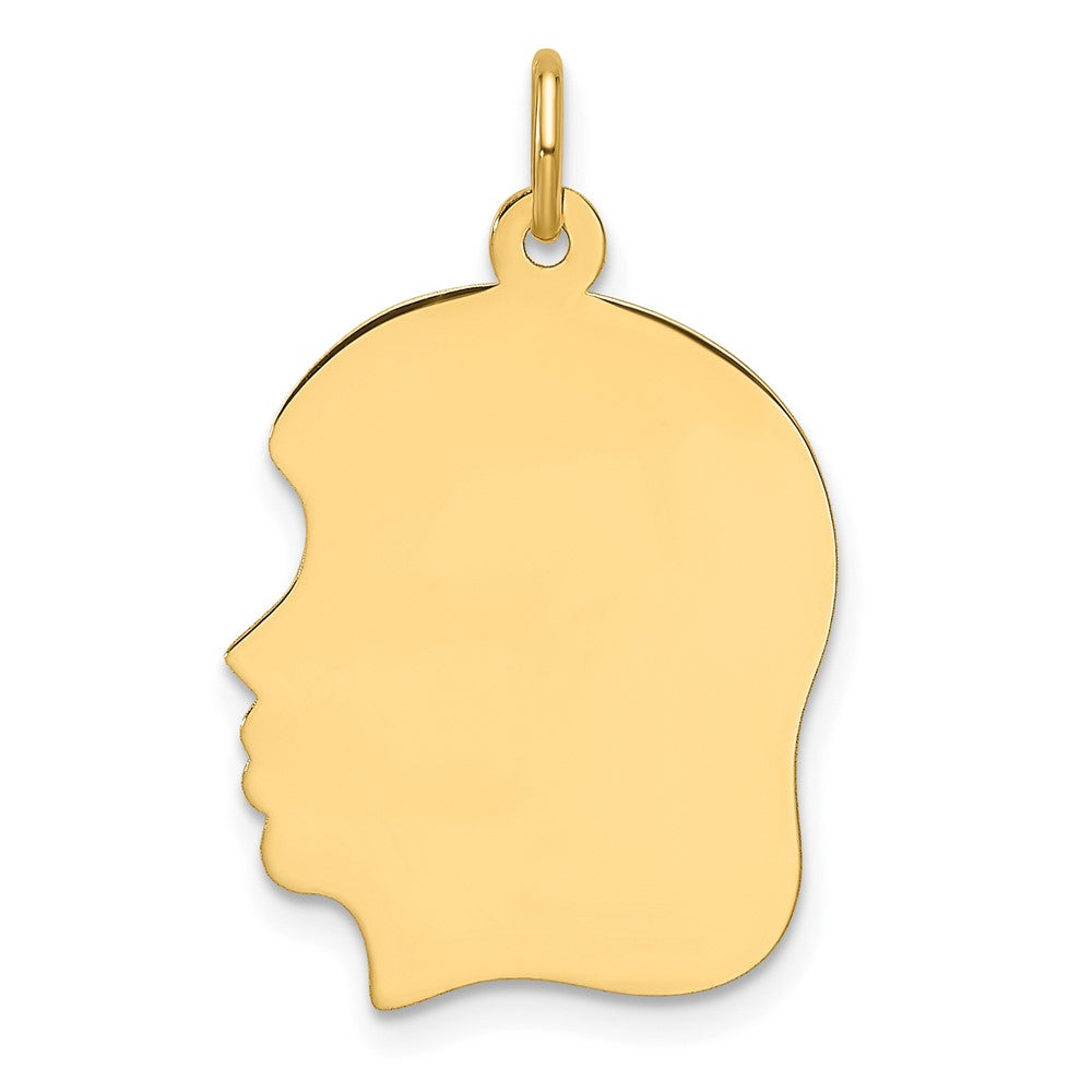 14K Yellow Gold Plain Medium .027 Gauge Facing Left Engravable Girl Head Charm