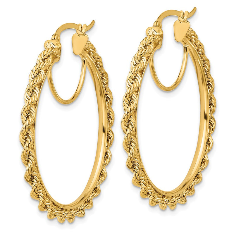 14K Yellow Gold Polished and D/C Rope 2.95mm Hoop Earrings