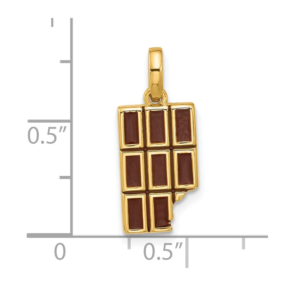14K Yellow Gold Brown Enameled Fancy Chocolate Bar Missing Bite Charm