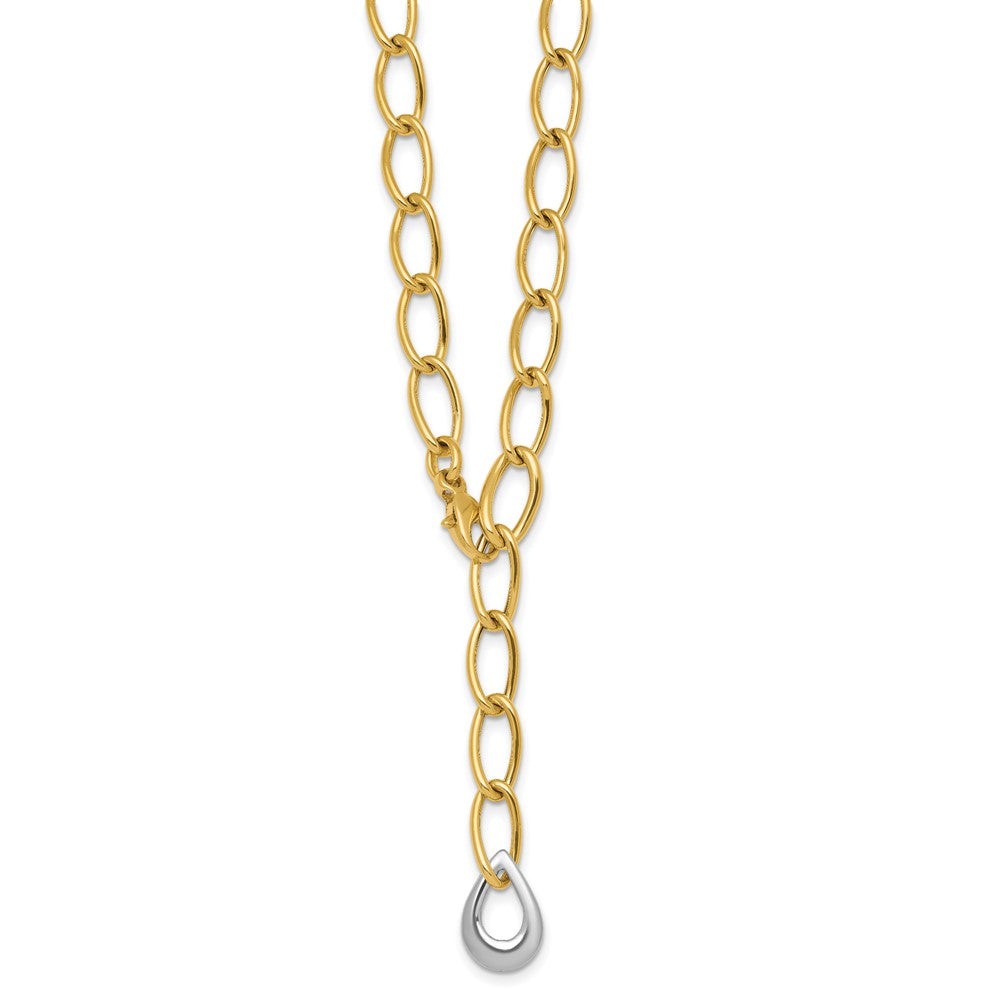 14K Two-Tone Gold Two Tone Polished 6.5mm Fancy Curb Link With Teardrop 18 Inch Lariat Necklace