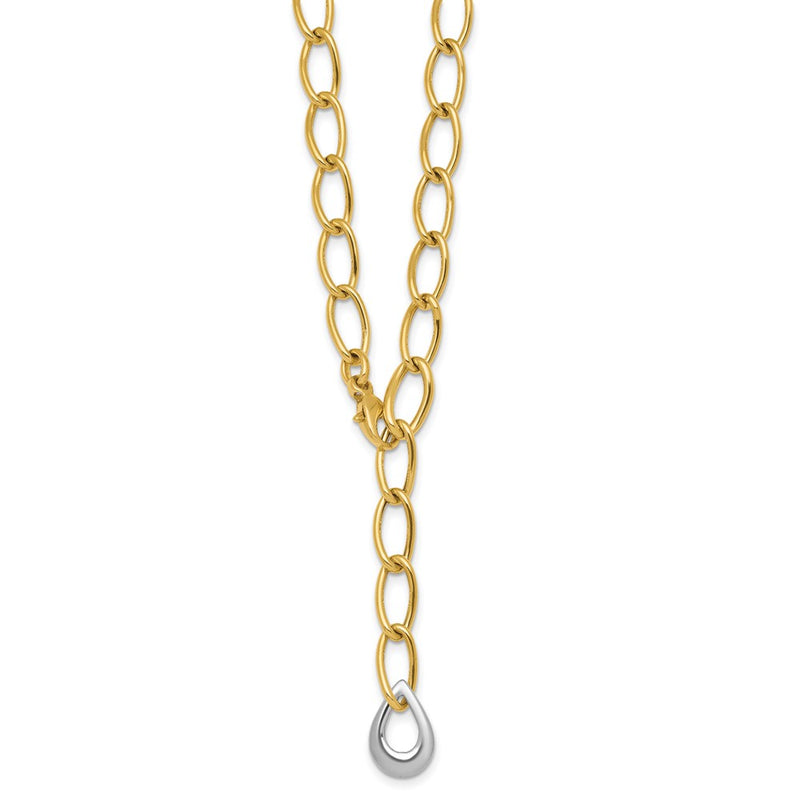 14K Two-Tone Gold Two Tone Polished 6.5mm Fancy Curb Link With Teardrop 18 Inch Lariat Necklace