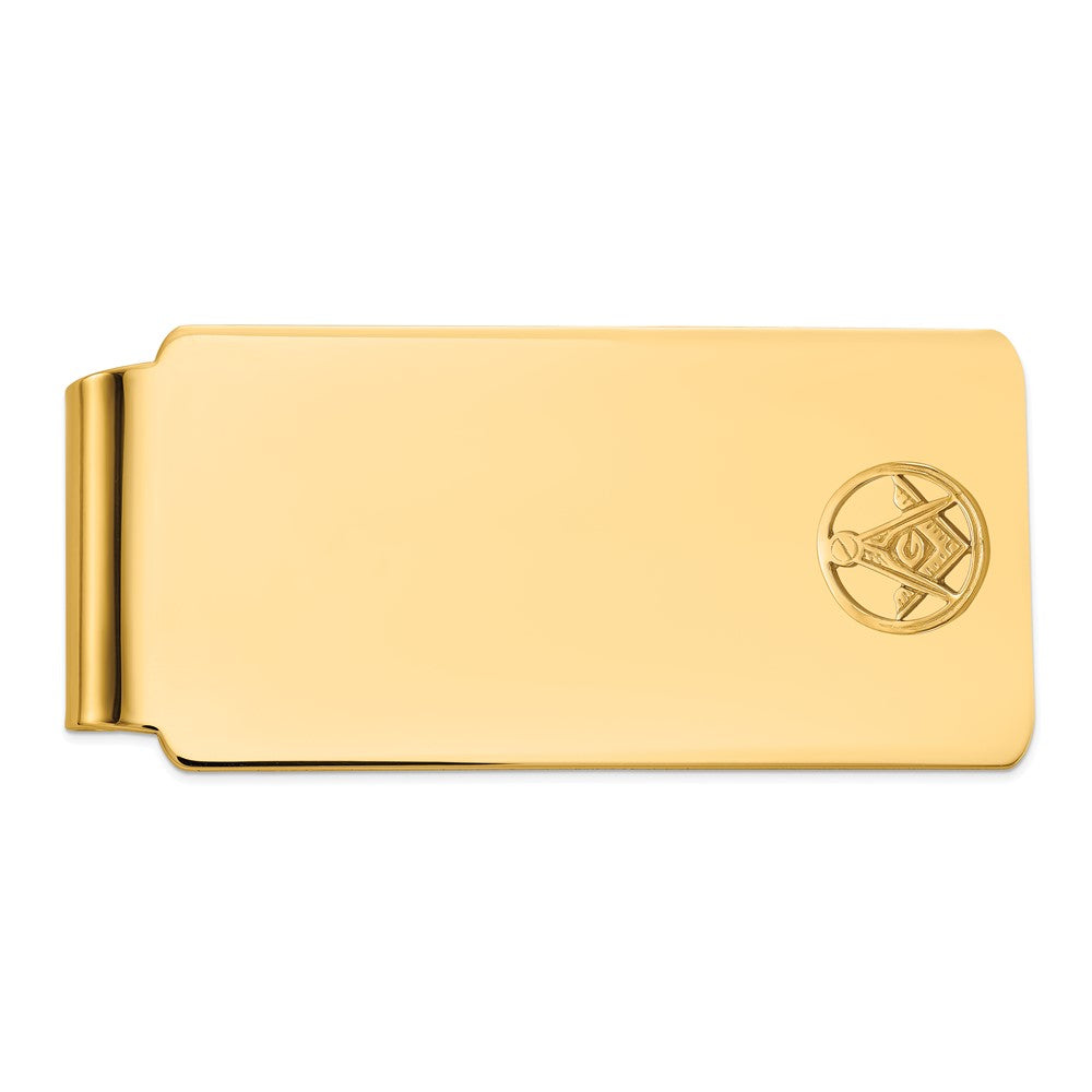 14K Yellow Gold Men's Polished and Beaded Masonic Circle Large Money Clip