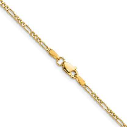 14K Yellow Gold 1.9mm Semi-Solid Figaro Chain Necklace