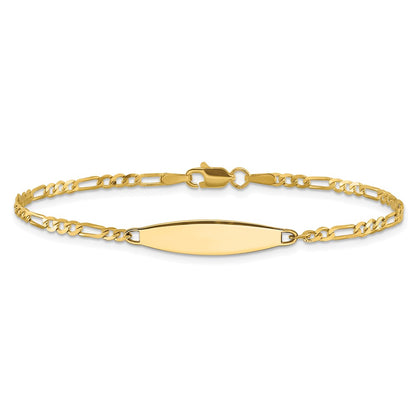 14K Yellow Gold Polished Solid Chain/Solid Plate Figaro Link 24.6x5.5mm Plate 7 Inch ID Bracelet