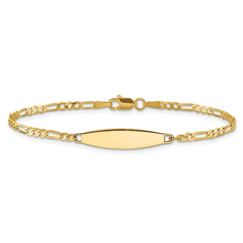 14K Yellow Gold Polished Solid Chain/Solid Plate Figaro Link 24.6x5.5mm Plate 7 Inch ID Bracelet