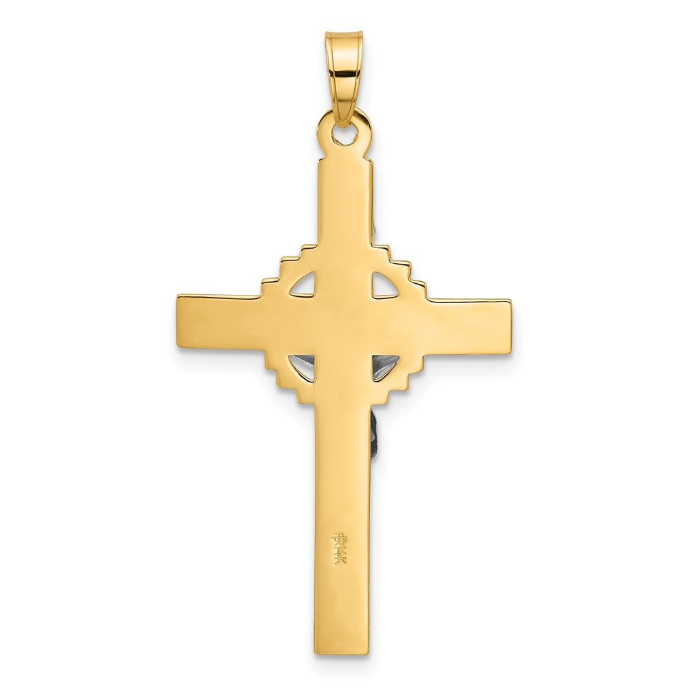 14K Two-Tone Gold Textured Hollow INRI Iona Crucifix Pendent