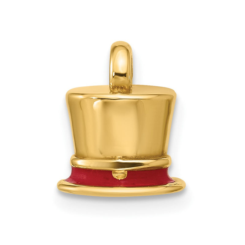 14K Yellow Gold Fancy Red Enameled Top Hat Charm